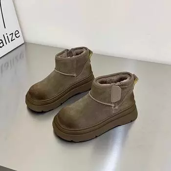 thick-soled snow boots women s non-slip velvet thickened short boots 2025 new winter fur integrated Martin boots cotton shoes 35