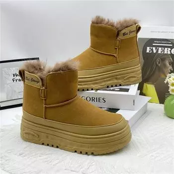 thick-soled snow boots women s velvet thickened cotton boots 2024 new winter warm women s shoes versatile high-top large cotton shoes 35 верблюд