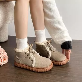 Thick-soled snow boots women s winter 2025 new velvet thickened warm cotton shoes large size women s shoes 41-42 integrated fur 33