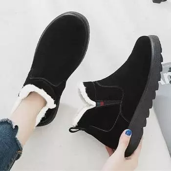 Thick-soled snow boots women s winter 2024 new velvet thickened warm short cotton shoes fashionable non-slip short boots 35 чёрный