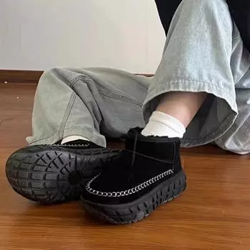 Thick-soled snow boots women s winter 2024 new fur integrated short boots piled, thickened, warm and heightened cotton shoes 35 хаки