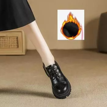 Ретро-лоферы из мягкой кожи на толстой подошве для женщин 34 чёрный