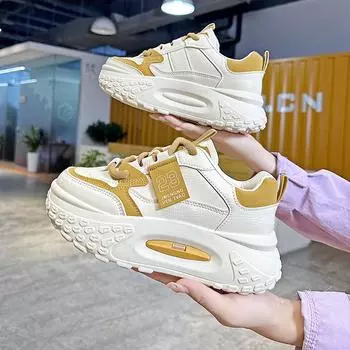 Thick-soled sports dad shoes women s spring and autumn popular tide niche versatile casual white shoes 35 чёрный