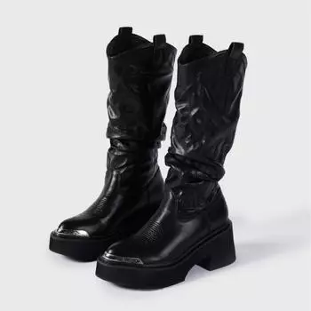 Thick-soled stacking boots women s embroidered metal heightening boots small thick-soled knee knight boots 35
