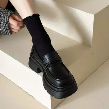 thick-soled thick-heeled small leather shoes women s new autumn one-pedal women s shoes single shoes black 35