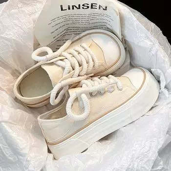 Thick-soled two-wearing canvas shoes for women s 2024 summer new niche original ugly cute mango head student half-drag little white shoes 35