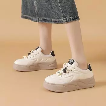 Thick-soled ugly cute bread shoes autumn and winter new women s shoes casual fashion rubber sole white shoes women 35