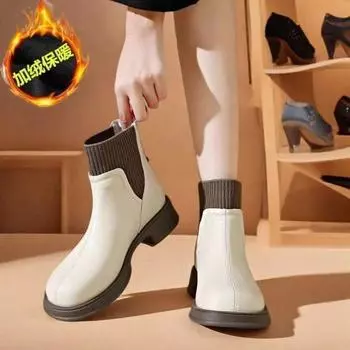 Thick-soled velvet Martin boots women s autumn and winter 2024 new thin cotton boots short boots women s socks boots foreign socks boots 35