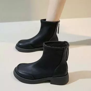 Thick-soled velvet thin boots women s winter thickened warm soft leather short boots 2024 new British style retro Martin boots 35