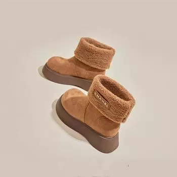 Thick-soled velvet warm and heightening snow boots women s 2024 winter new cotton boots lamb wool short tube Northeast large cotton boots 35 темно-коричневого