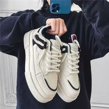 thick-soled versatile board shoes men s casual little white shoes new bread leather surface autumn low-top sports Korean version tide shoes 2024 39