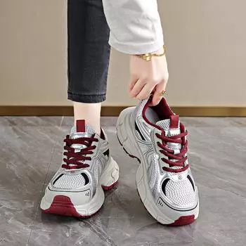 Thick-soled versatile dad shoes 2025 spring new color matching popular sports shoes casual women s height-increasing shoes mesh single shoes 35