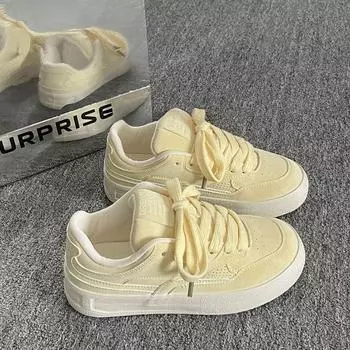 Thick-soled versatile little white shoes women s new spring retro leather surface heightening student lightweight sports and leisure board shoes 35 жёлтый