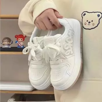 Thick-soled Versatile Little White Shoes Women s Spring and Autumn New Ins Trendy Letters Versatile Leather Casual Board Shoes 35 бежевый