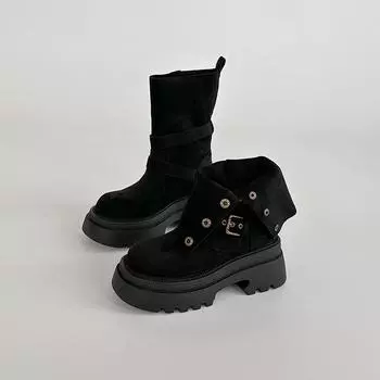 Thick-soled versatile two-wear belt buckle medium boots retro Maillard boots women s design Martin boots short boots 35