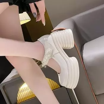 Thick-soled Wedding Shoes Women s Sponge Shoes and Chunk-heeled High Heels 34 белый