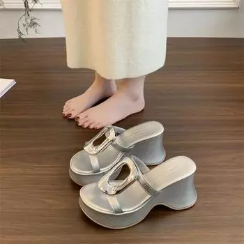 thick-soled wedge slippers women s new summer outer wear with skirts to increase the height of small people s one-word sandals 35