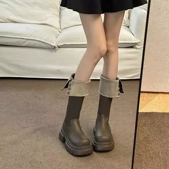 Thick-soled western knight boots women s boots but knee 2024 new autumn and winter American retro long boots 35 чёрный