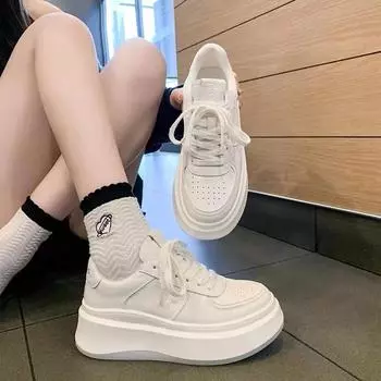 Thick Soled White Shoes Height Increasing Women s Shoes Versatile Sports and Leisure Shoes 35 белый
