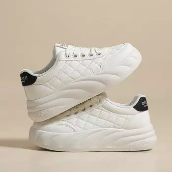 Белые туфли на толстой подошве Женская обувь Универсальные увеличивающие рост Повседневные кеды Студенческие на плоской подошве Спортивная обувь 35