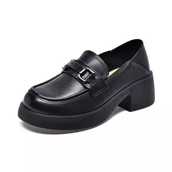 thick-soled women s autumn college style metal buckle muffin and small leather shoes, one pedal single shoes 35