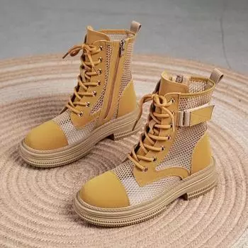 Женские ботинки на толстой подошве 2024 года, летние сандалии с тонкой сеткой и полостью, дышащие короткие ботинки, женская обувь, женская обувь Botas De Mujer 34 чёрный