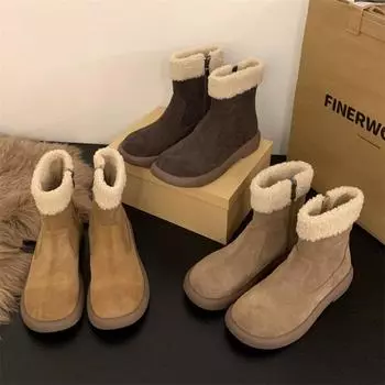 Thick-soled Women s Snow Boots 2024 New Autumn Winter Fleece-lined Thickened Cotton Shoes Women s keep Warm Fur Short Boots 35 кофейный