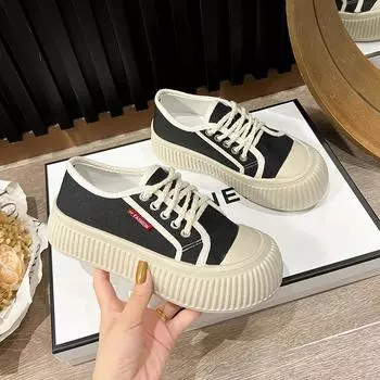Thick-soled Xiaoxiangfeng biscuits canvas shoes women s 2024 autumn new casual board shoes versatile student versatile white shoes 35
