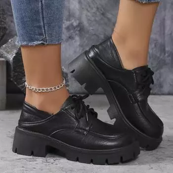 Толстые подошвы и два вида ношения можно носить как полуботинки-лоферы женская повседневная одежда с круглым носком в английском стиле губка одинарные туфли 35 белый