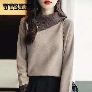 Толстый верхний воротник вязаный свитер женский свитер свободный внешний свитер S кофейный