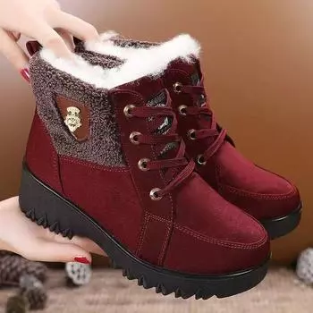 Thick velvet snow boots women s 2024 winter new thick-soled velvet warm middle-aged and elderly non-slip mother cotton shoes 35 чёрный