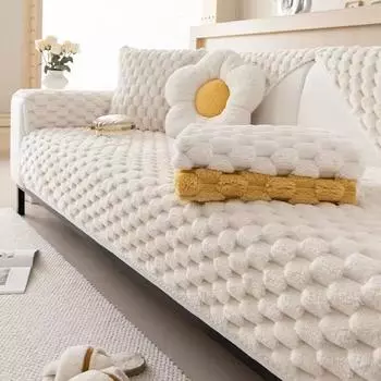 Thick Winter Plush Sofa Cover Sofa Pad Solid Color Lattice Sofa Mat for Living Room Non-Slip L Shaped Couch Cushion Towel A 70x70