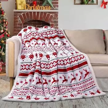 Thicked Elk 3D Printing Flannel Blanket Merry Christmas Throw Blanket Soft Warm Double Layer Fluffy Snowflake Blanket 152x127cm