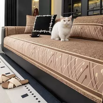 Thicken Hollande Velvet Hot Stamping Sofa Cushion Modern Seat Cushion Nonslip Jacquard Sofa Cover Homestay Four Season Universal 90X90cm хаки