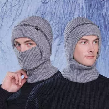 Thicken Knitted Hat Men Solid Color Pullover Cap Men Comfortable Men s Neck Warmer Hat Hiking кофейный