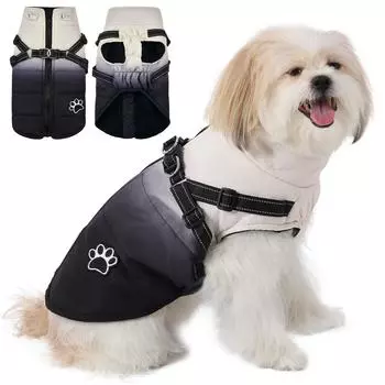 Thicken Pet Dog Jacket With Harness Windproof Winter Warm Dog Jacket Reflective Pet Dog Cotton-padded Coat Gradient Dog Clothes XS