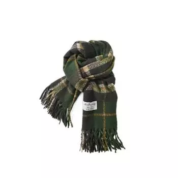 Thicken Plaid Wool Scarf Lattice Checkered Scarf High Quality Winter Cashmere Scarf Unisex зелёный