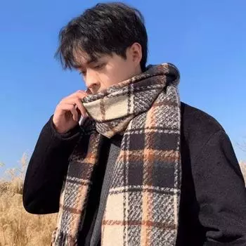 Thicken Plaid Wool Scarf Lattice Checkered Scarf Simple Winter Cashmere Scarf Men Women красный