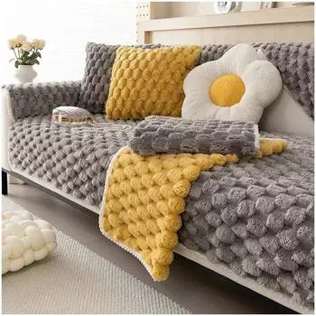 Thicken Plush Sofa Cover Soft Flannel Non-Slip Sofa Covers for Living Room L-shaped Universal Couch Towel Furniture Protection A 70x70