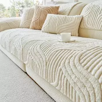 Thicken Plush Sofa Cover Striped Non-slip Couch Cushion Towel Solid Color L Shape Universal Sofa Protector for Living Room A 70x70