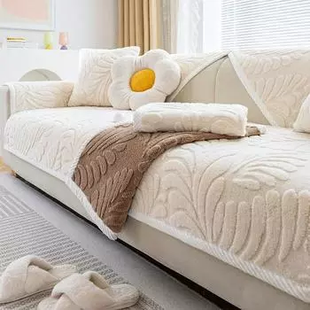 Thicken Plush Sofa Covers Non-slip Solid Color Sofa Cushion Towel Jacquard Universal Couch Slipcovers for Living Room Decor A 70x70