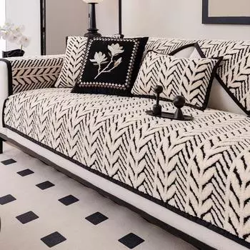 Thicken Plush Sofa Covers Wheat Stripes Anti-slip Sofa Cushion for Living Room Winter Warm Plush Couch Protector Universal Home 70x70