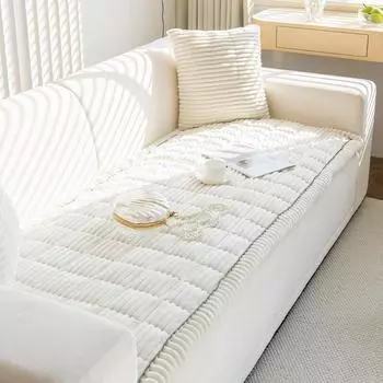 Thicken Quilting Warm Stripe Flannel Sofa Pad, for Winter Living Room Sofa Towel Multiuse Sofa Cover Slipcover 60x60cm
