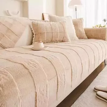 Утолщенный кролик плюшевый диван полотенце универсальный нескользящий диван коврик зимний теплый мягкий диван чехлы подушка для дивана для декора гостиной 70x70cm 1pc A