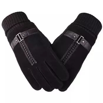 Thickened and Fleece Leather Gloves In Winter All Fingers for Men s Sports Cycling Cold Proof Wind Proof Warm Touch Screen Electric Vehicle Skiing average size