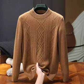 Thickened Autumn and Winter Sweater 100 Pure Men s Round Neck with Knitted Bottoming Shirt High-end Men s Sweater High Sense. M