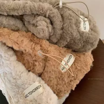 Thickened Balaclava Hat Plush Mask Skullies Set Kawaii Bear Ears Beanies Hat Female/Girls хаки