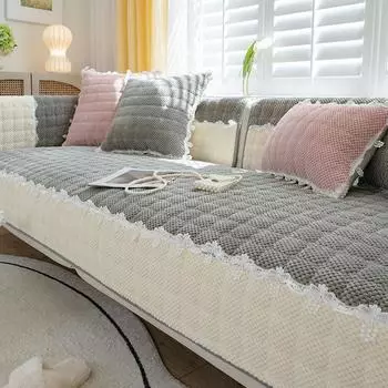 Thickened Corduroy Sofa Cushion Anti Slip Plush Cushion for All Seasons Simple and Modern Sofa Cover 70x70cm синий