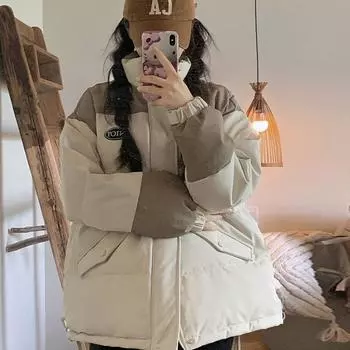 Thickened down cotton clothes women s winter 2024 new cold-proof stand-up collar splicing fashion jacket versatile warm cotton-padded clothes S