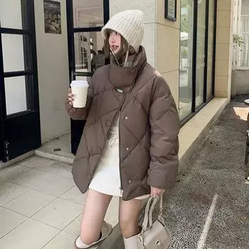 Thickened down jacket women s short 2024 winter new design sense large button diamond warm jacket S